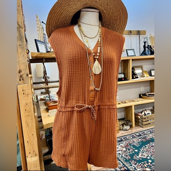 Urban Outfitters Out From Under Ty Waffle Knit Romper Terracotta Brown Small - Picture 3 of 14